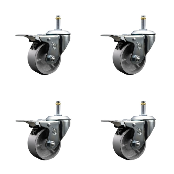 Service Caster Semi Steel Swvl Grip Ring Caster Set 4 w/3'' Wheel&7/16'' Stem-4 Swvl w/TTL BRK, 4PK SCC-GRTTL20S314-SSS-716138-4 - main